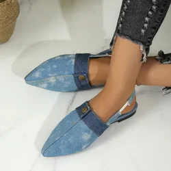 Sandali Baotou moda donna autunno nuove scarpe antiscivolo con suole morbide in Denim cavo a punta