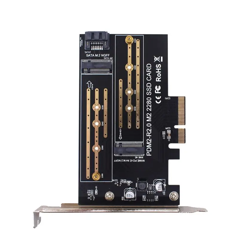 T35C PCIE Adapter Board Dual M.2 NVME to Pcie 4X M2 SSD Adapter B/M Key Support PCI Express 3.0 2230-2280 Hard Drives