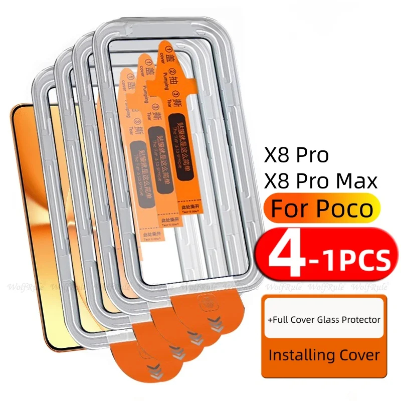 4/3/2/1pcs For Poco X8 Pro Glass Xiaomi Poco X8 Pro Tempered Glass Full Cover Glue 9H Dust Free Screen Protector Poco X8 Pro Max