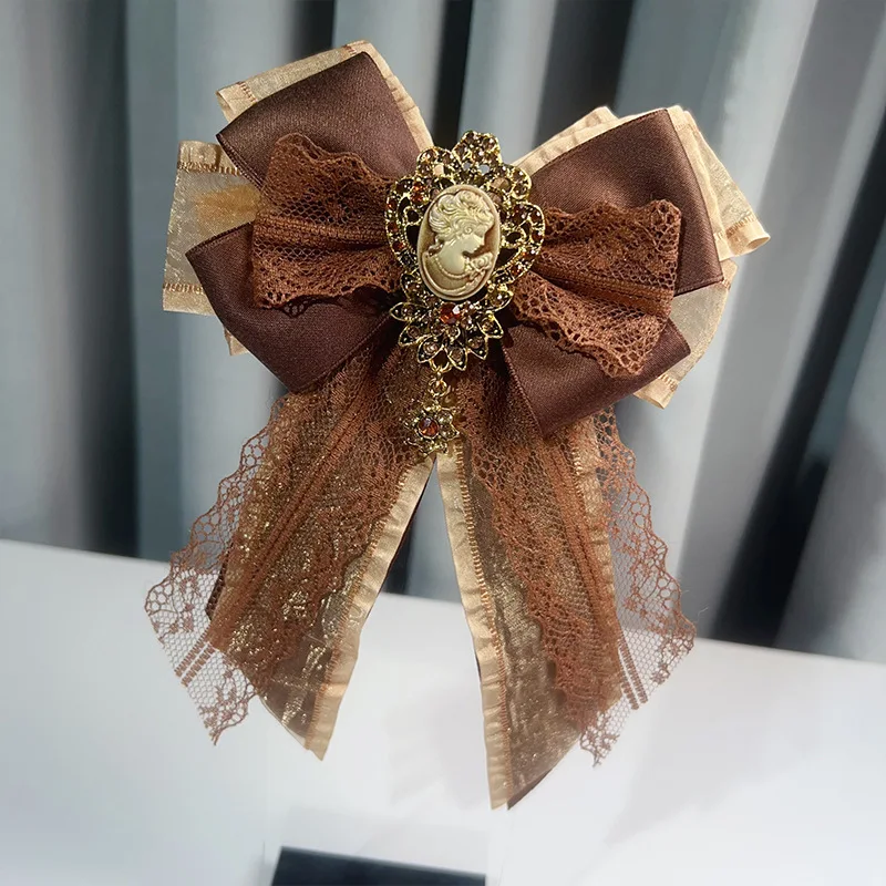 Women's Palace Style Retro Lolita Water Diamond Lace Butterfly Wedding Ceremony Party Dress Shirt Tie Chest Flower Handmade Gift