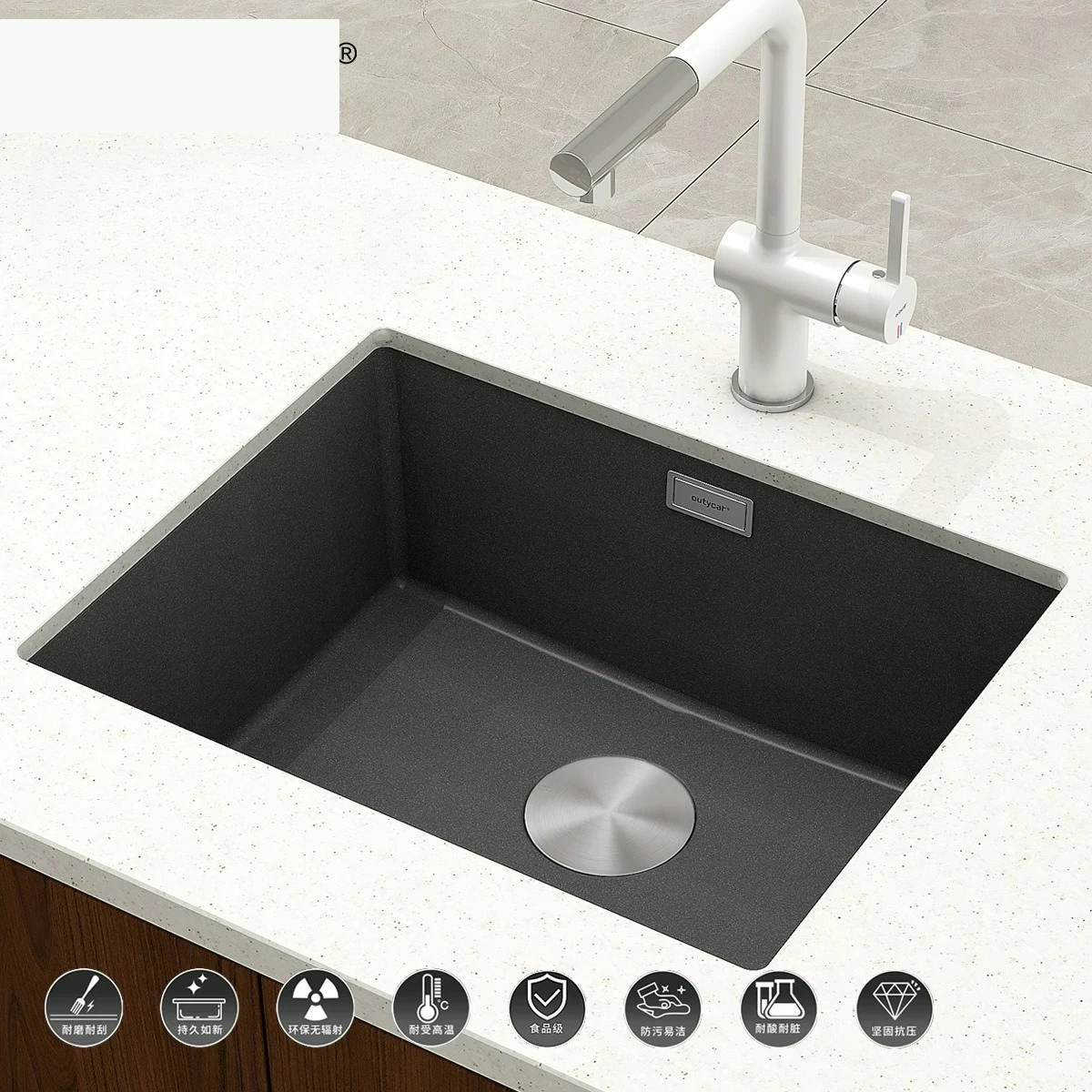 Factory Direct 2026 Quartz Sink Single  Kitchen Undercounter Dishbasin Household  Island Bar Square Small Single