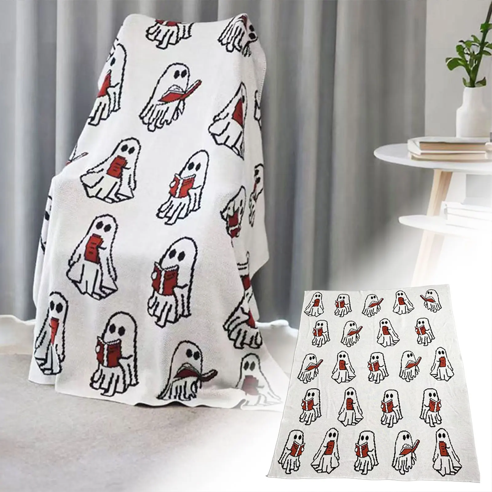 

Ghosts Reading Book Blanket,Warm Lightweight Ghosts Blanket,Blankets for Halloween Gift, for Bed Couch Kids' Room Blanket Decor