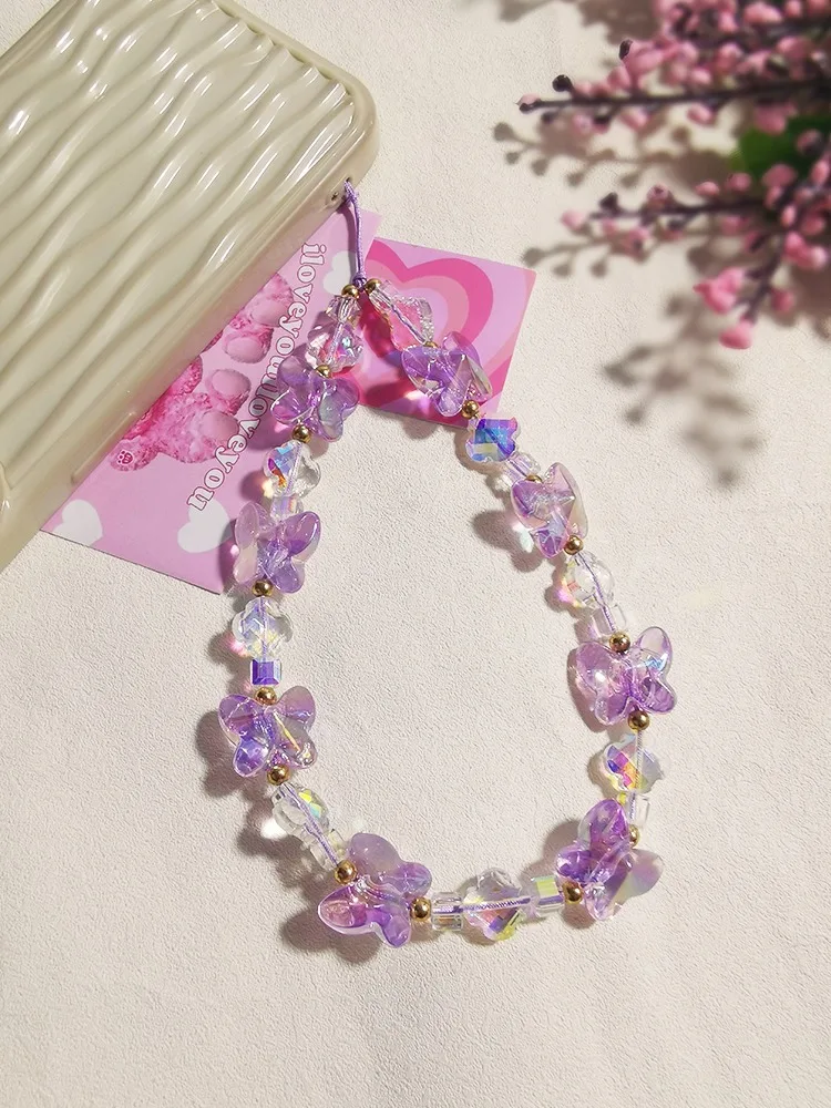 

Women Girl Acrylic Mobile Phone Chain Transparent Sweet Butterfly Telephone Hanging Cord Anti-Drop Cellphone Lanyard Jewelry