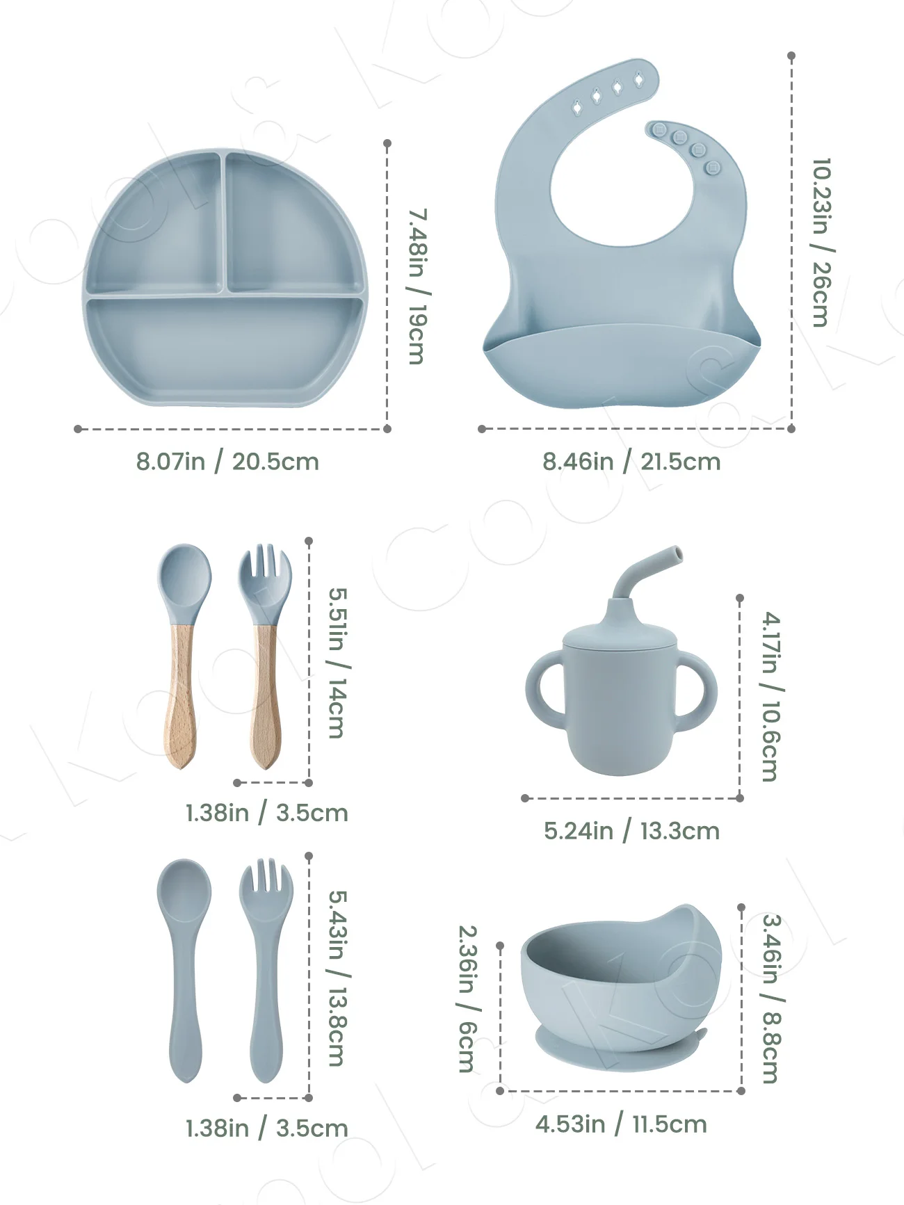 8Pcs Silicone Kids Feeding Set with Plate, Bowl & Straw Cup – Newborn Baby Gift Tableware