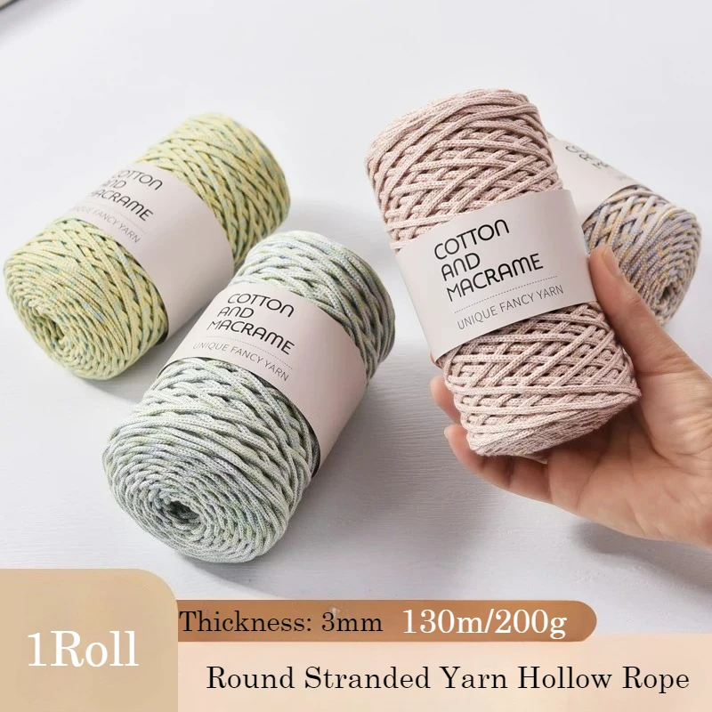 

130M 3mm Round Stranded Yarn Hollow Rope Pearl Cotton Yarn Handmade DIY Material Rope Polyester Dyed Crochet Thread