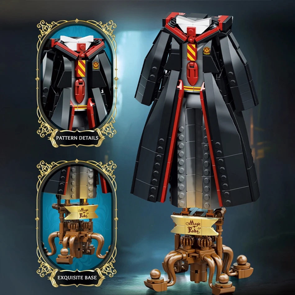 MOC أكاديمية سحرية موحدة رداء التمرير نموذج اللبنات الساحر الموظفين الأسلحة الحلي تجميع الطوب لعب للأطفال الهدايا