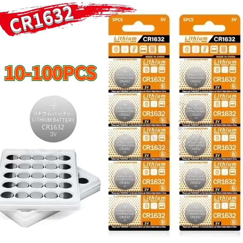 10-100PCS CR1632 3V 125mAh Coin Cells Batteries CR 1632 DL1632 BR1632 LM1632 ECR1632 Lithium Button Battery for Watch Remote Key