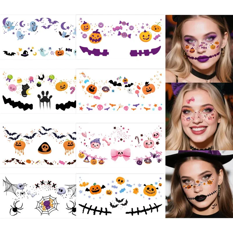 8PCS Halloween Blush Face Stickers Waterproof and Easy to Remove Cute Temporary Tattoos Suitable for Halloween Party Makeup Set