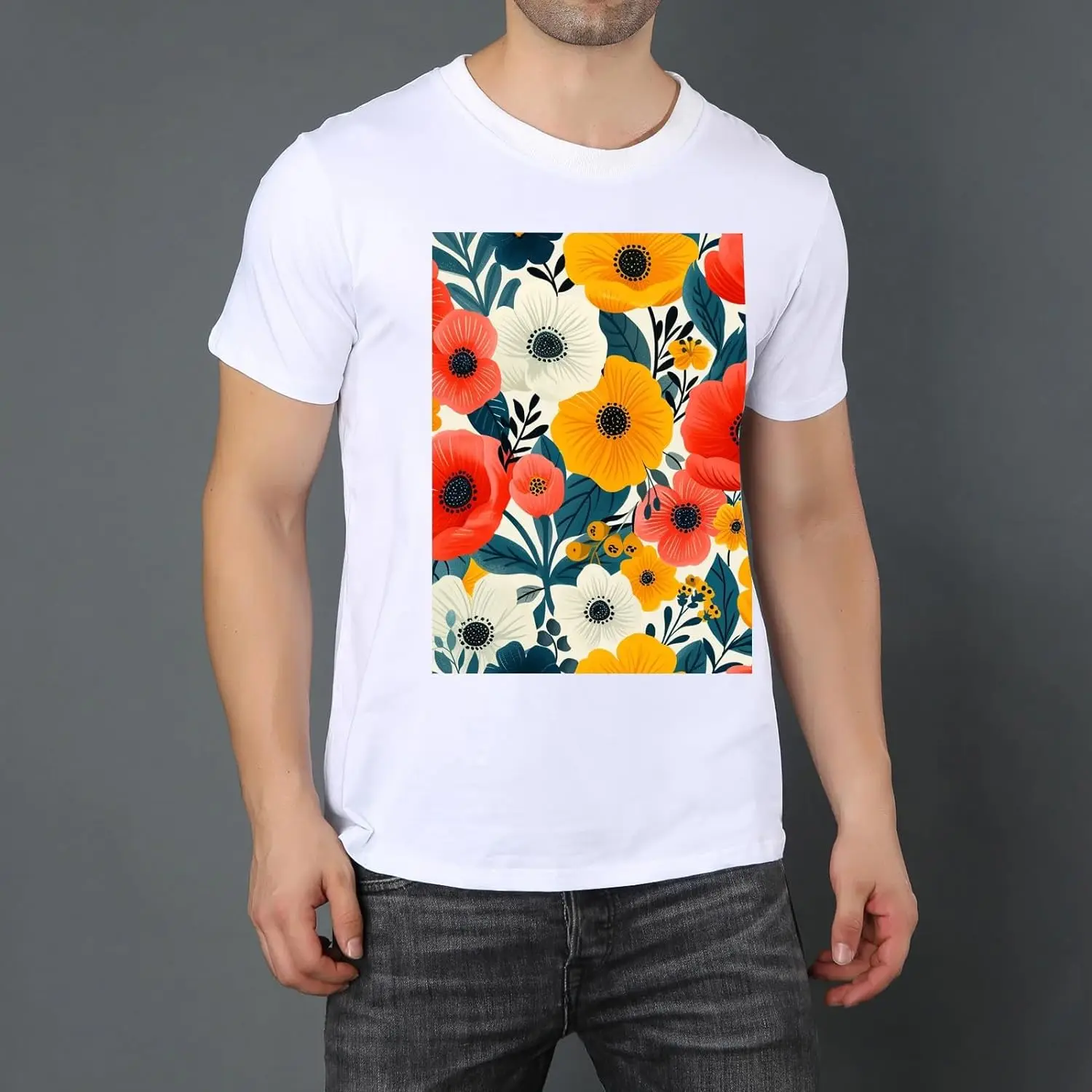 Flowers Mens Black T-Shirts Short Sleeve Crew Neck Women T-Shirt Loose Fit Soft Tees for Men Lightweight X-Small