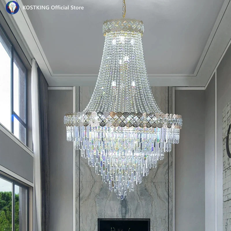 Duplex Chandelier Villa Living Room Modern Light Luxury Lift Empty Building Middle Building Lobby Hotel Lobby Crystal Staircase
