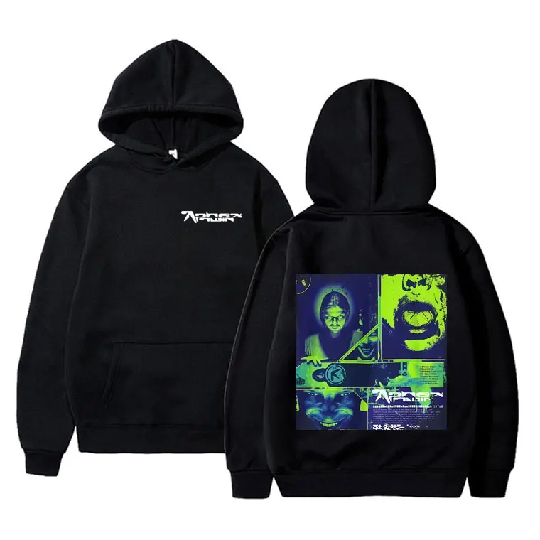 

Aphex Twin Double Sided Print Hoodie Men Women Clothing Casual Vintage Pullover Hoodies Male Fashion Electronic Music Streetwear