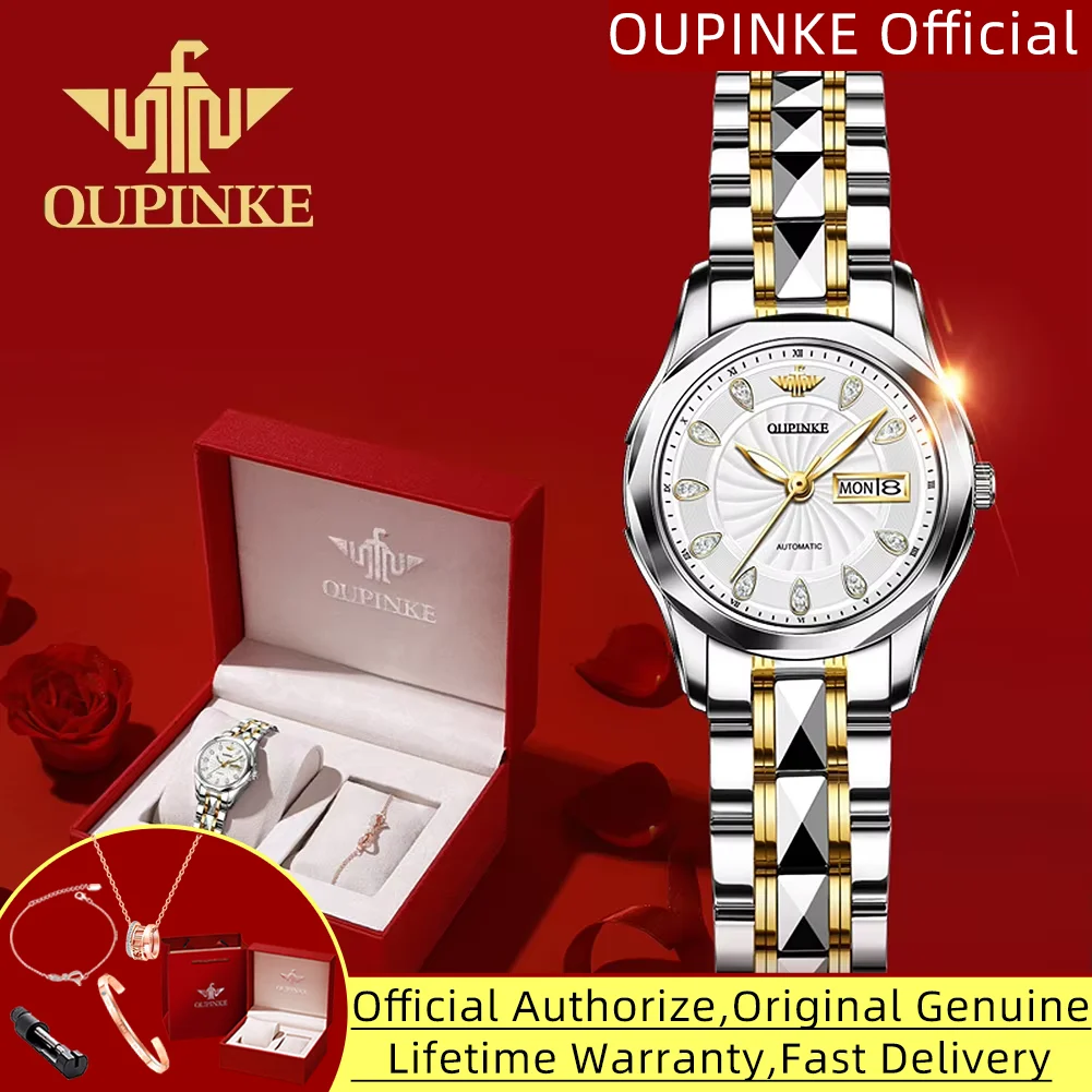 

OUPINKE 3172, бестселлер, часы для женщин, роскошные автоматические механические часы с сапфировым стеклом и бриллиантами, водонепроницаемые женские наручные часы