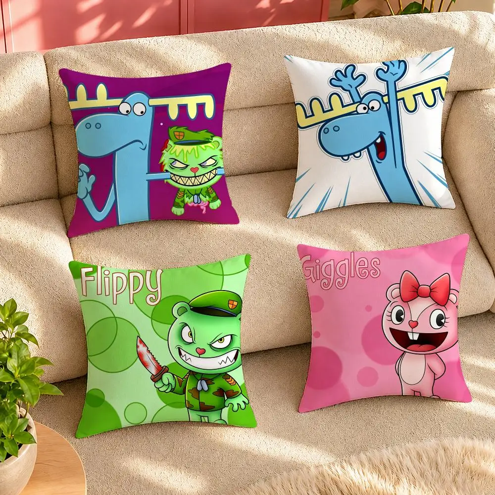 Cute cartoon art Happy T-Tree F-Friends Cushion Cover Pillow Cover Decorative Throw Couch Home Decor for Living Room Sofa