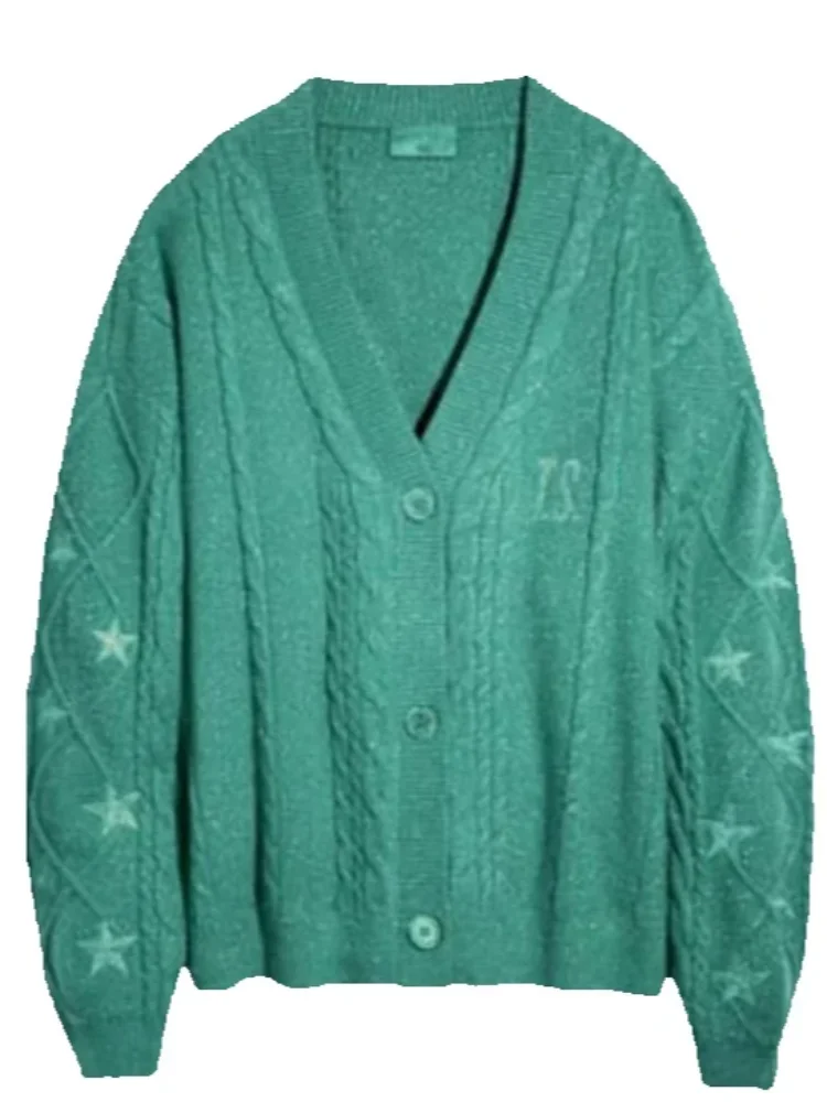 Y2k Regulai Fit Cardigans Female Autumn Women Trend Ttpd Loose Fitting Star Embroidered Orange Knitted Cardigan Streetwear