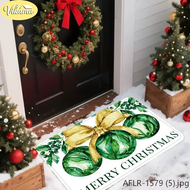 VIKAMA Christmas Tree Doormat Four Gradient Pink Trees, Light Pink Welcome Mat Merry Christmas Text, Non Slip Rug, Xmas Decor