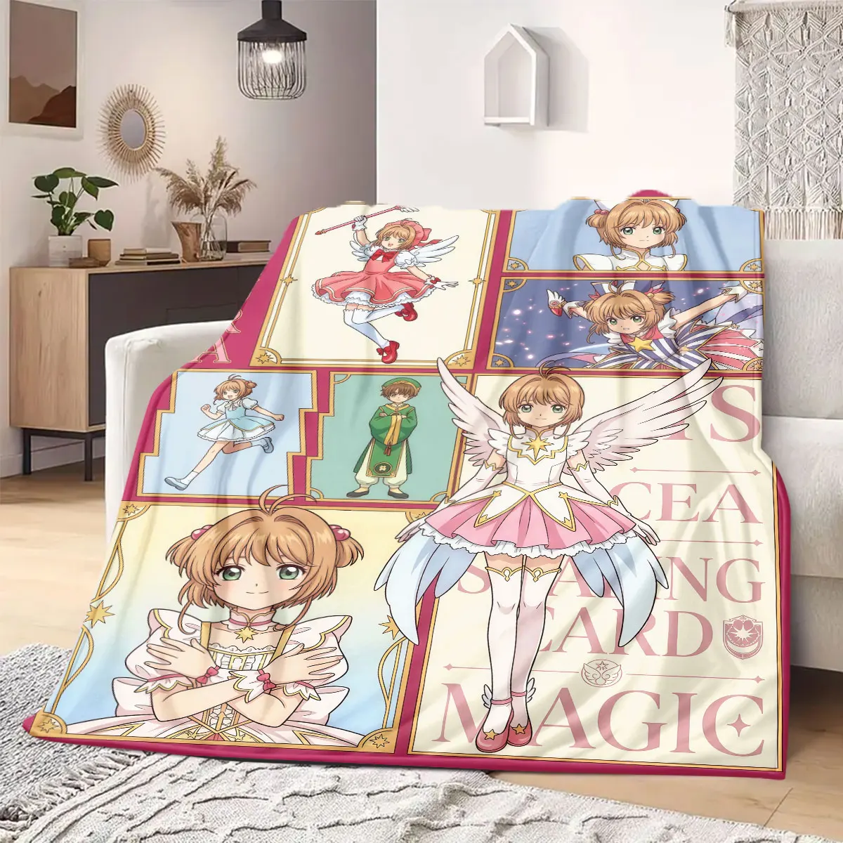 Cardcaptor Sakura Smooth Print Flannel Blanket, Cartoon Figure Design, Comfortable Sofa Bedding, Ideal for Picnic and Trip_LIAN