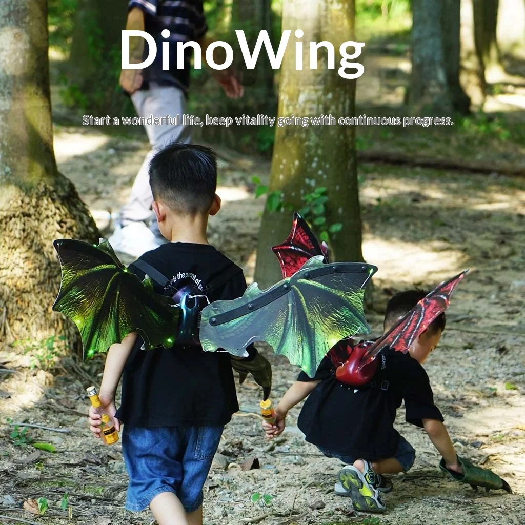 Dinosaurusvleugels Elektrisch verlicht Bewegend Groen LED-achteraccessoire Muziek Schakelbaar voor jongens Meisjes Feest Cosplay Verjaardagscadeau Speelgoed