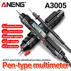 ANENG A3005 Pocket Pen Type Digital Multimeter Test Lead without Battery 4000 Counts LCD/Anti Display Screen True RMS Black Tool