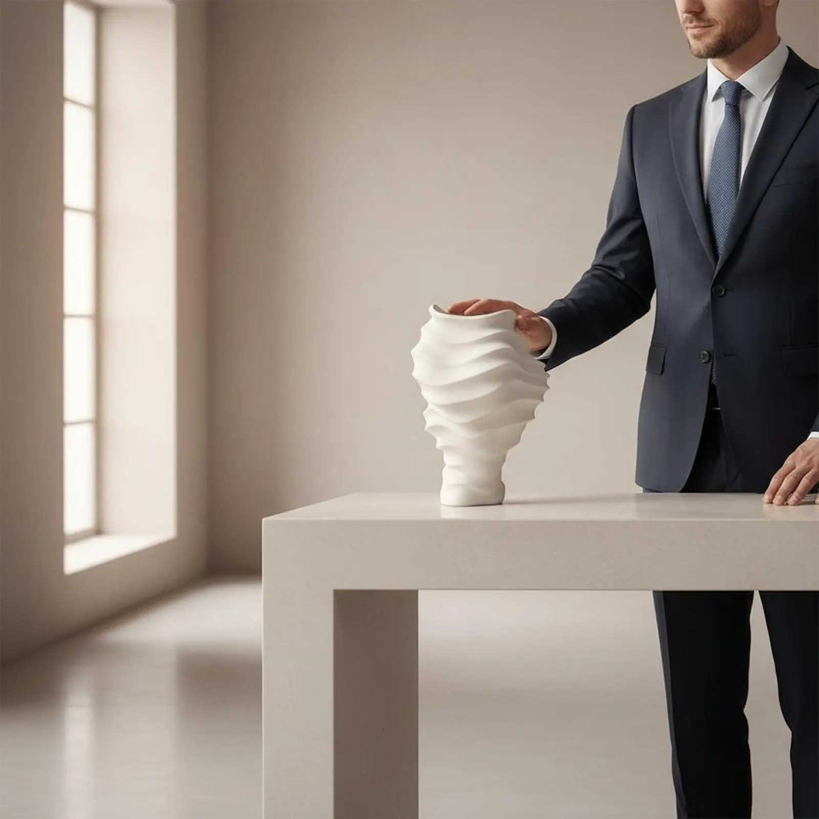 

Wave Vase Creative Shape Wavy Rim Vase Home Decor Centerpiece Matte Finish for Showroom