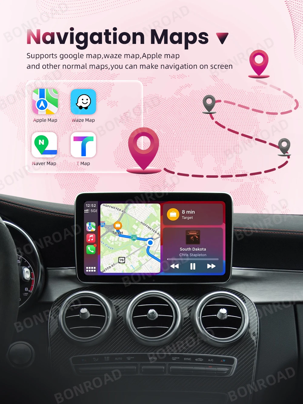 BONROAD Kabelloses CarPlay Android Auto Upgrade-Modul für Mercedes Benz C GLC W205 A CLA GLA B E GLE CLS NTG4.5 NTG 5.0 mit Airplay und Mirrorlink – Detail 6