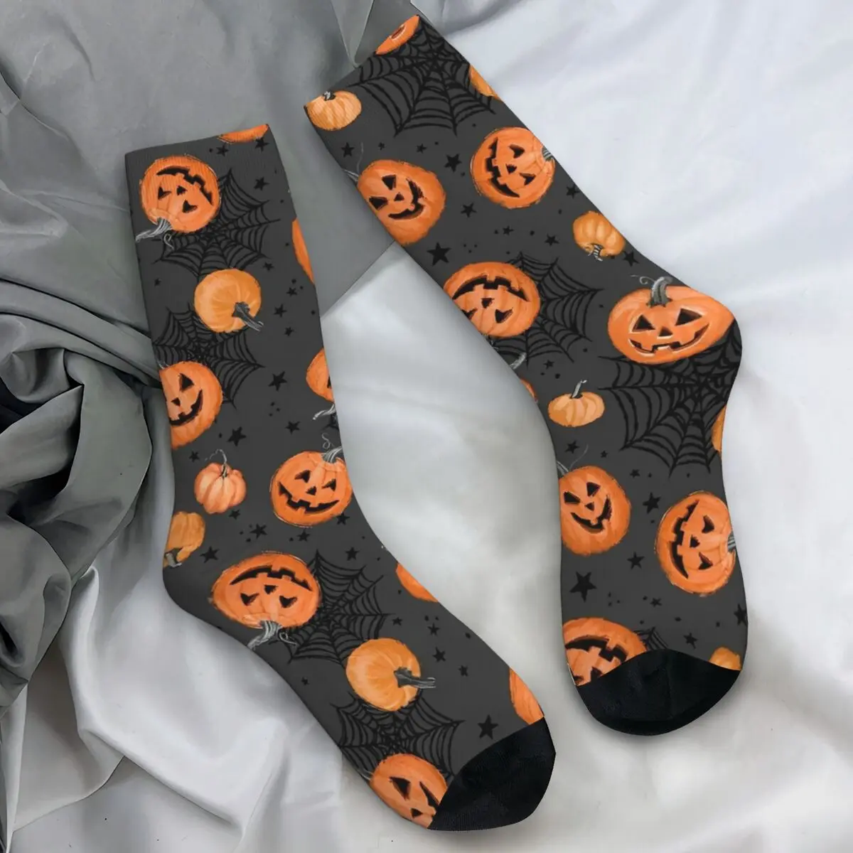 Horror Halloween Pumpkin Bat And Ghost Socks Trick or Treat Stockings Women Men Medium Skateboard Socks Anti Bacterial Socks