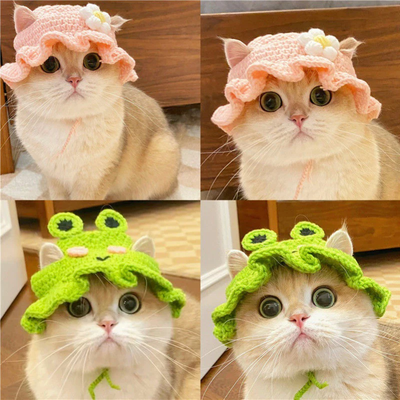 Autumn Winter Cat Hat Elastic Cute Refined Pet Hat Puppy Kittens Knitted Hat Party Photo Shoot Props Decoration Cat Accessories