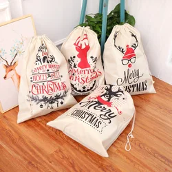 Linen Christmas Gifts Bags with Drawstrings Large Burlap Sacks for Wrapping Gifts Reusable Gifts Storage Bag for Christmas Party