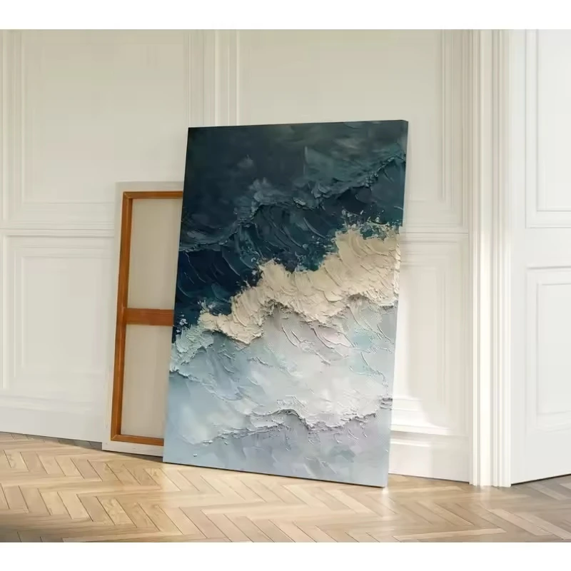 Ocean Wave Abstract Beach Seascape Deep Blue Green Canvas Painting Boho Wall Art Poster Print for Living Room Home Decor