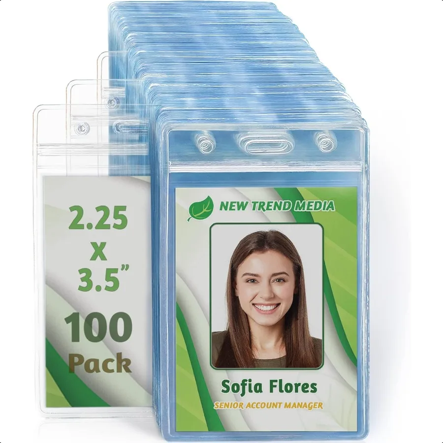 Vertical Card Protector w Soft Edge Premium Tier Sealable 2.25x3.5 Inch 100 Pack Waterproof ID Badge Holder Plastic Name Tag Ho