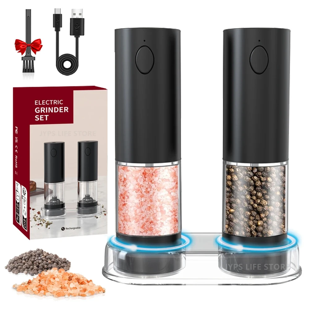 

Rechargeable Electric Salt and Pepper Grinder Set Adjustable Coarseness Pepper Mill Kit USB Charging Spice Mill With LED light