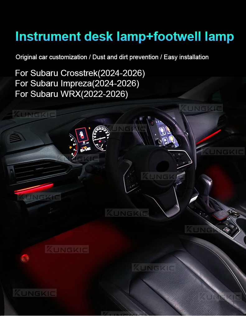 LED-Ambientbeleuchtungsstreifen für Subaru Crosstrek/Impreza 2024 2025 2026 und WRX 2022-2026, Instrumenten- und Fußraum-Atmosphärenlampe – Detail 1