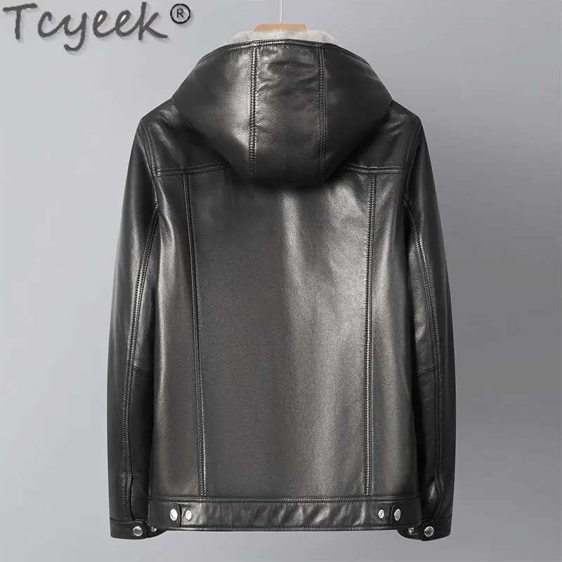 Tcyeek Real Goatskin Genuine Leather Jacket Men 2023 Winter Men's Real Fur Jackets Loose Fit Fashion Mink Fur Liner Coats Hooded