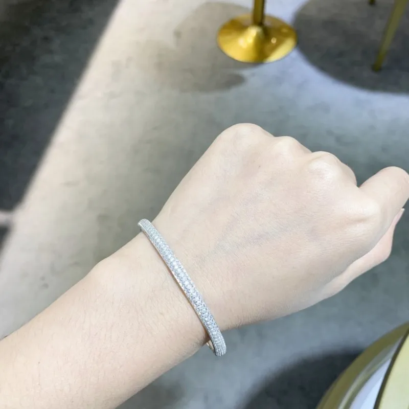 Follow Cloud 2.26ct 925 Sterling Silver Created Test Pass Moissanite Gemstone Cuff Bangle Bracelets Wedding Party Fine Jewelry