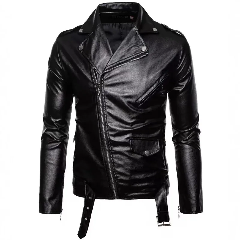 Casual Patchwork Biker PU Leather Jacket Men's Fashion Stand Collar Vintage Warm Zipper Streetwear Chaqueta Cuero מעיל אופנוע