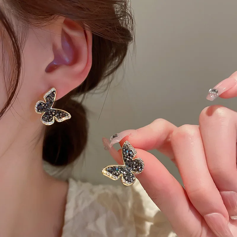 New Fashion Black Butterfly Zircon Earrings Female Vintage Punk Dark Style Crystal Summer Earrings Party Jewelry Gift for Women