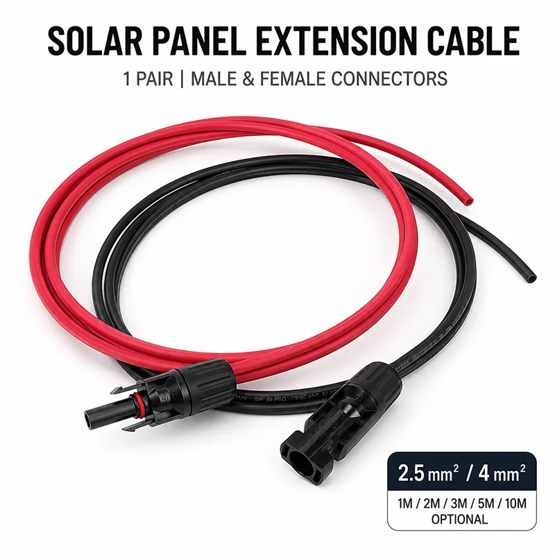 1 Pair Solar Panel Extension Cable 2.5mm2 4mm2 Red Black PV Wire with Connectors Single Dual End 1M 2M 3M 5M 10M Waterproof IP67