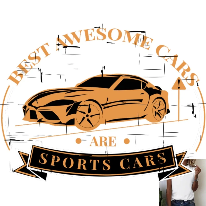 Vintage Sports Car Heat Transfer White Ink Iron - on Patch, Trendy & Stylish, Suitable for T - shirts, Canvas Bags, Daily