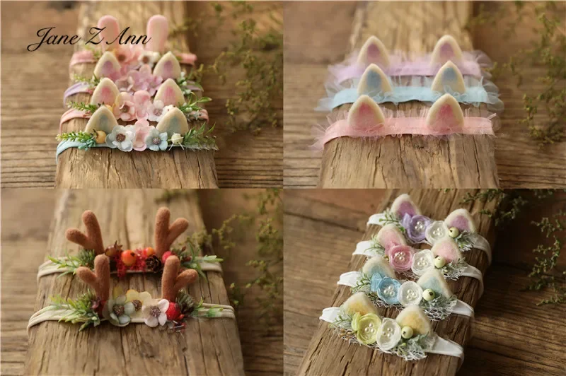 

Jane Z Ann Wool Felt Small Ear Hair Accessories Mori Deer Hair Band Headdress Flower Newborn Photography Prop