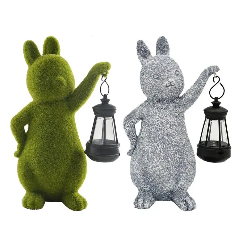 Solar Rabbits Light Rabbits Figurine Statue With Solar Lantern Animal Resin Crafts Garden Decorative  Light Garden Decoration