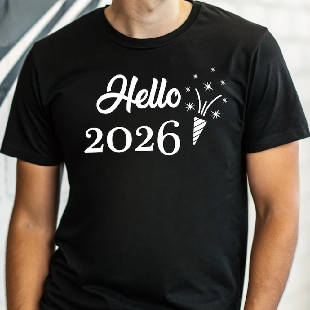 Hello 2026 Happy New Year Tshirt New Year Party Shirt New Year Celebration Family Tee Men Women Casual Daily Life Fashion Tops