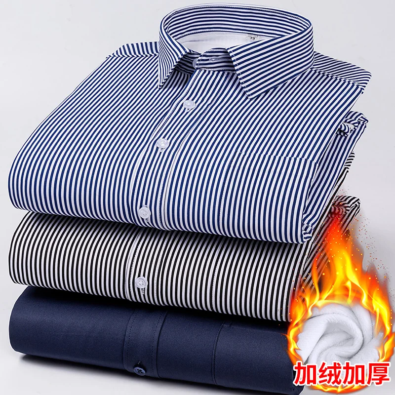 

Мужские рубашки с длинными рукавами, флисом и утолщенным теплом, зимняя деловая повседневная модная рабочая одежда, удобная для офиса.