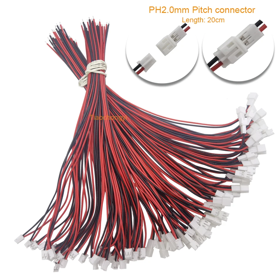 20cm PH 2.0mm Pitch 2 Pin Male Female Cable Connector Micro PH 2P Plug Jack Socket Terminals Wire Cables Connectors 26AWG