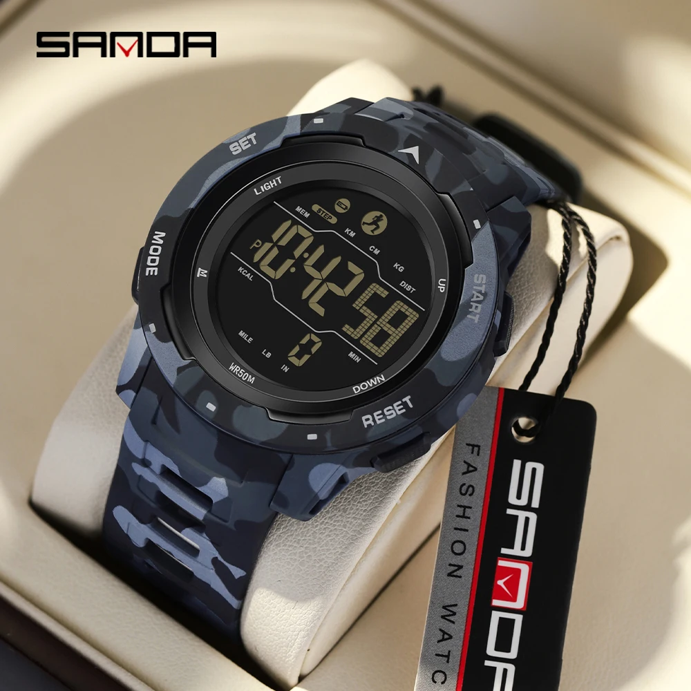 SANDA 2186 Top Practical Men Watch Waterproof Sport Military Watch Sleep Function Watch Step Counting Intelligent Digital Watch