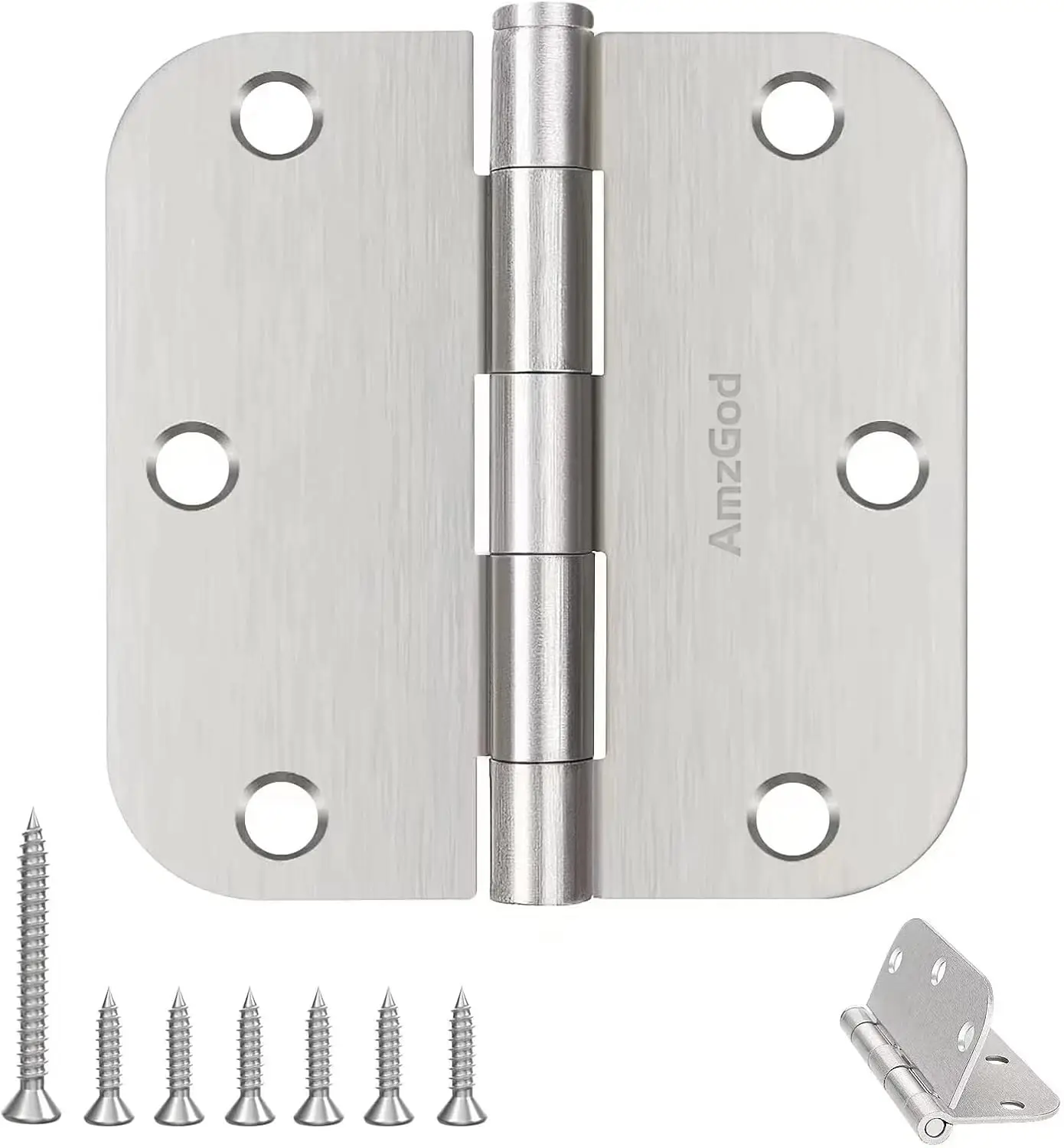 

Brushed Nickel Door Hinges 12 Pack - 3.5 Inch Rounded Interior Satin Nickel Hinge with 5/8" Radius for Standard Residential