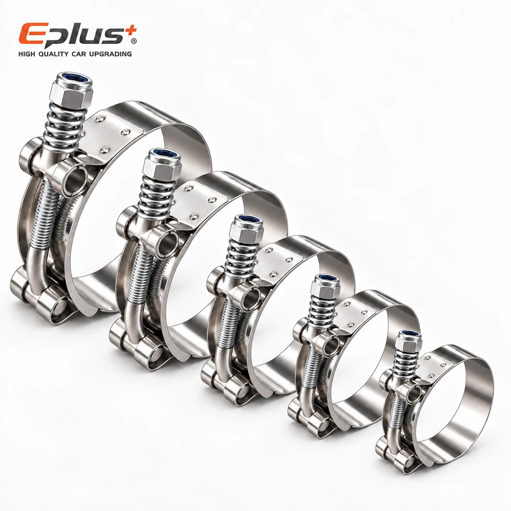 Stainless Steel Hose Clamp Universal T-Bolt Spring self compensation Clamp 28-110mm Adjustable for Car Moto & Industrial