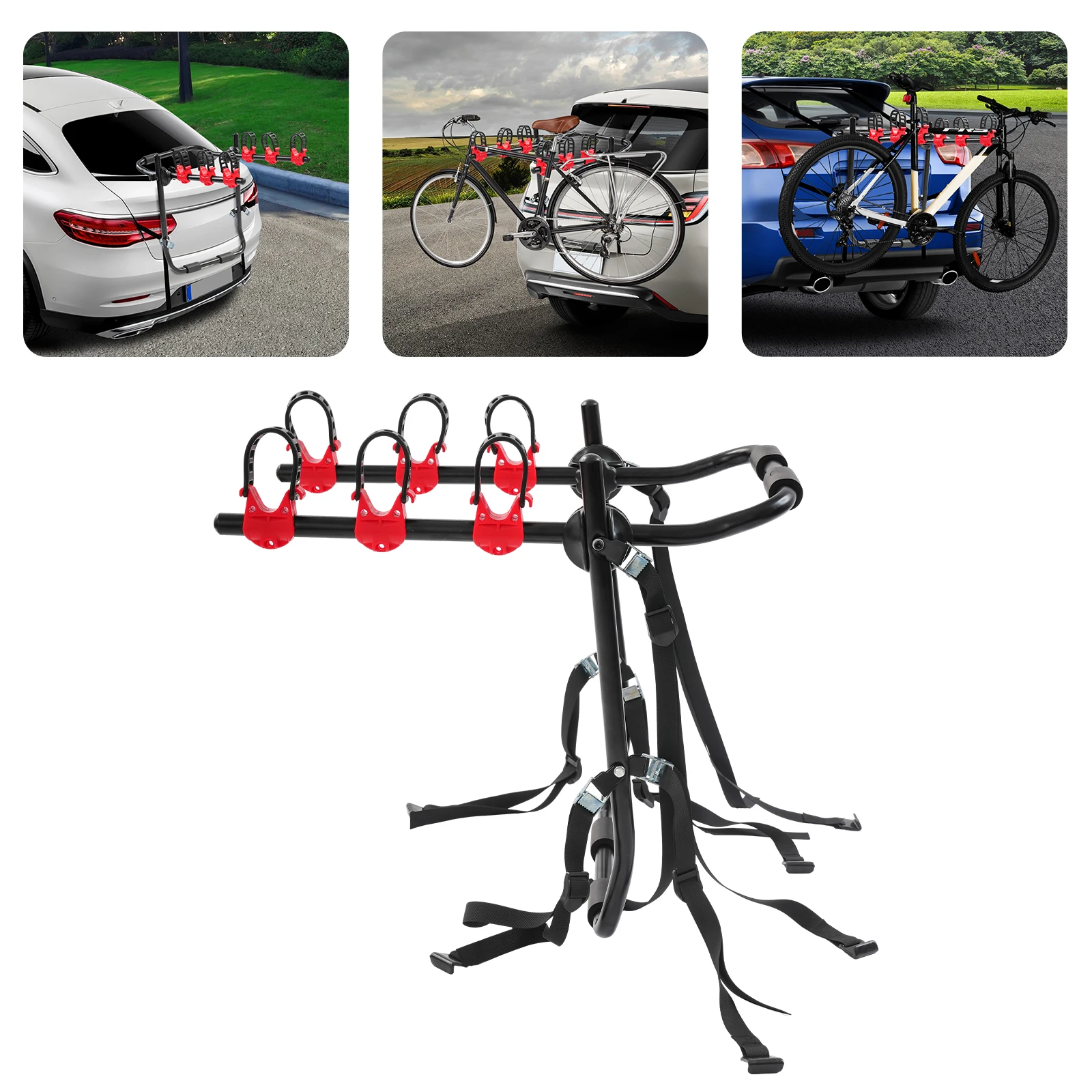 

Trunk Mount Bike Rack, Multi-Point Fixing Enduring Bike Rack,Hold Up To 3 Bikes, For The Back Of Most Automobile Trunks, Suvs