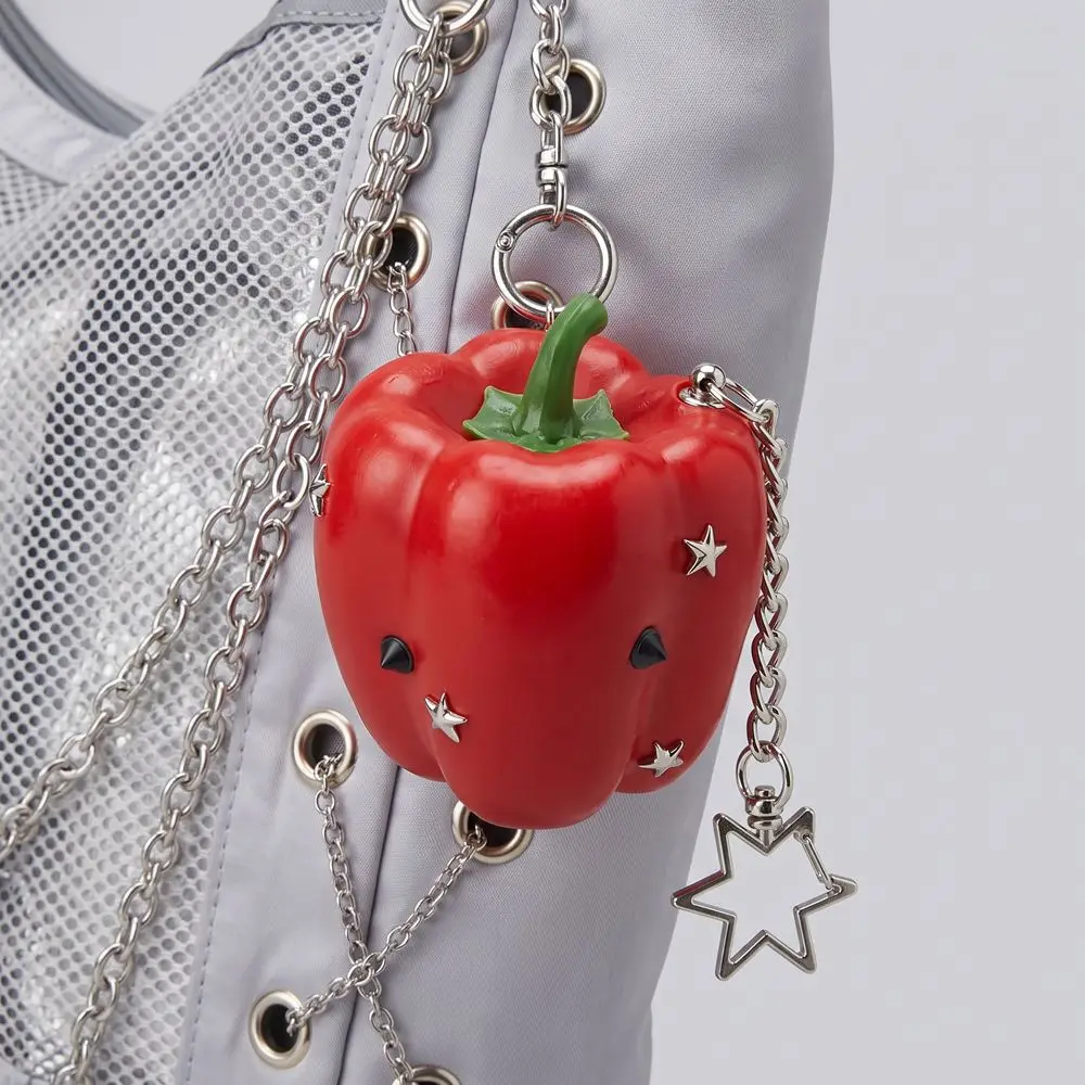 Creative Y2K Simulation Fruit Keychain Metal Harajuku Star Rivet Bag Charm Punk Lolita Pu Fruits Bag Pendant Hanging Accessory