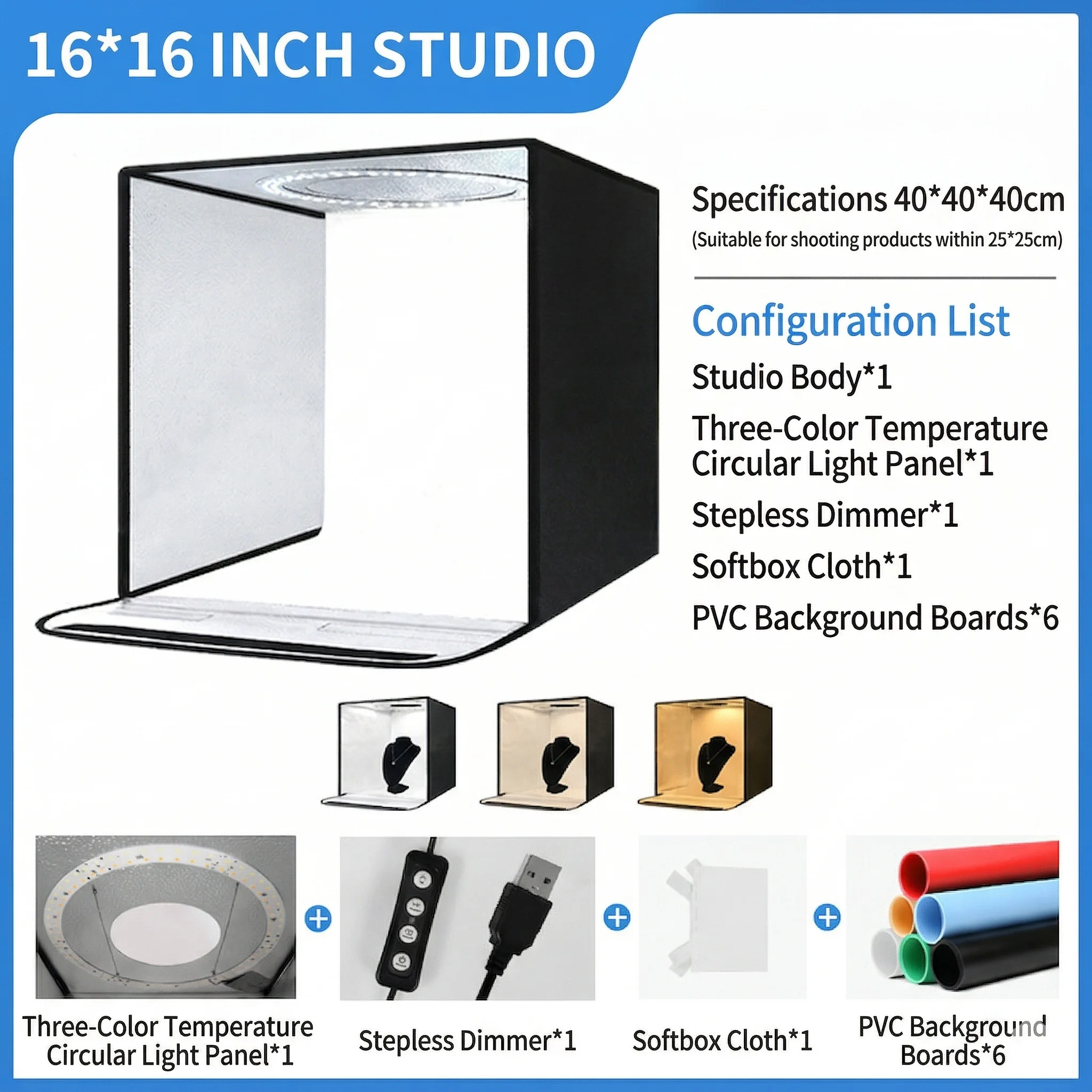 16"x16" Photo Studio Light Box Photography with 120 LEDs (CRI95), 6 Backdrops - Portable/Dimmable/Versatile Folding Shooting Tents for Toys/Jewelry/Watches/Cosmetics Photography gallery 1