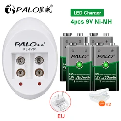 PALO 4 szt. Akumulator 6 f22 9 V ni-mh 300mAh + 9 V Batteria do ładowania baterii do mikrofonu wykrywacz metalu