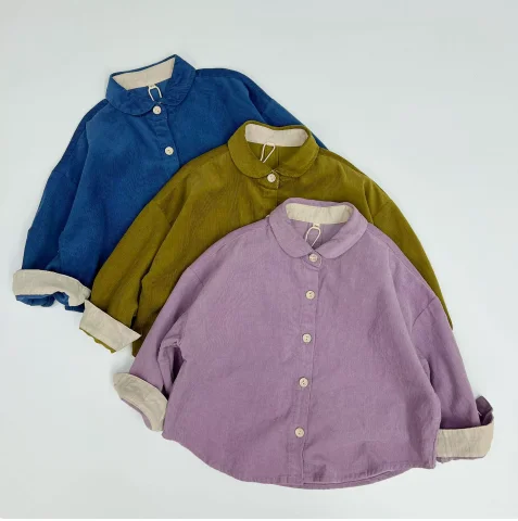 Kids Blouses Spring New Corduroy Baggy 2026 Fashion Korean Long Sleeve Simple Style Casual 2